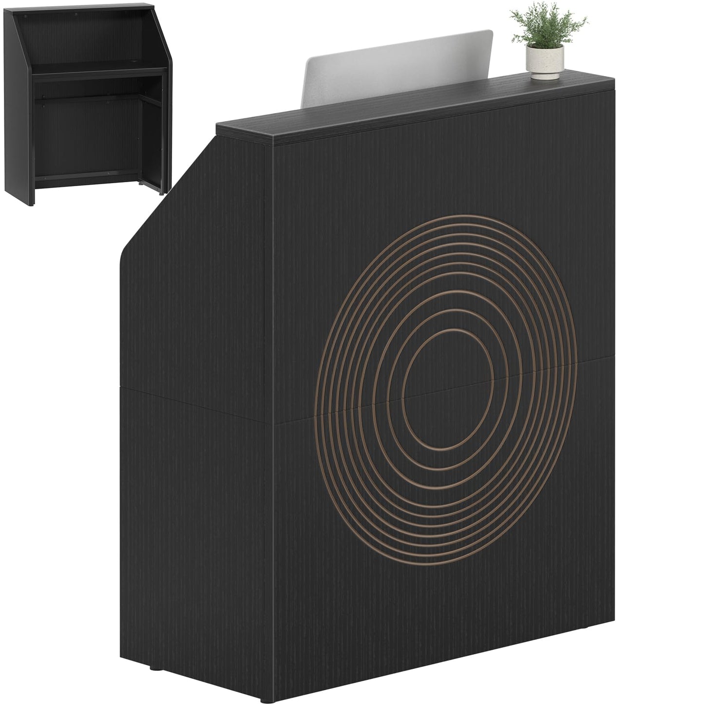 IGERI Small Black Reception Desk with Counter for Salon 31.5 Inch Front Modern Standing Receptionist Room Tables Checkout Counter for Office