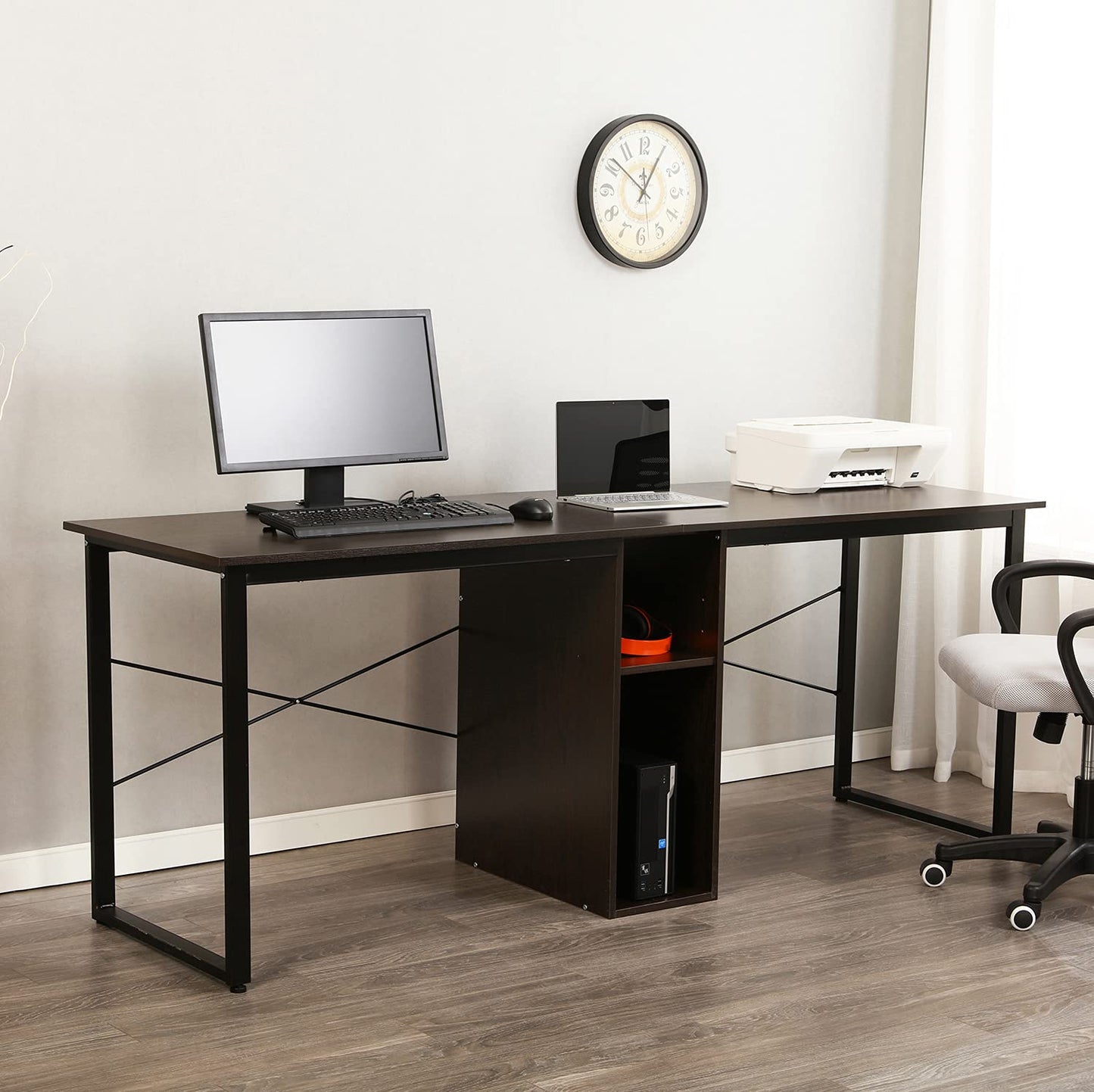 soges 2 Person Home Office Desk,78 inches Large Double Workstation Desk, Writing Desk for Two People, Craft Table with Storage, Black HZ011-200-BK