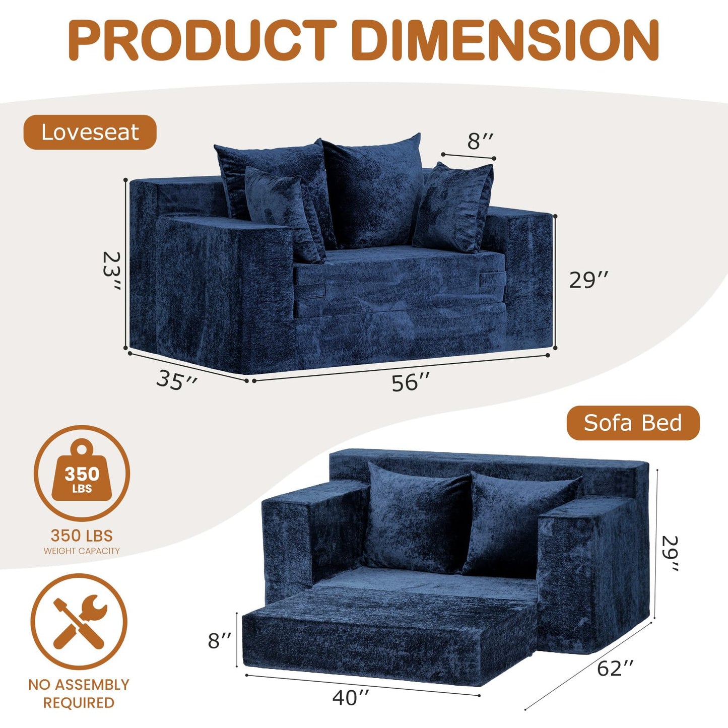AOLVDOW Convertible Sofa Bed, 5 in 1 Small Boneless Couch Pull Out Loveseat Sleeper Sofa,Corduroy Futon Couch Folding Mattress with 4 Pillows for Living Room