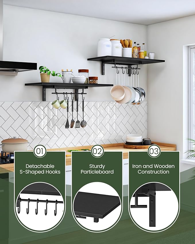 CHOEZON Wall-Mounted Pot Racks, Floating Shelves, Wall Shelves, Vintage Pot