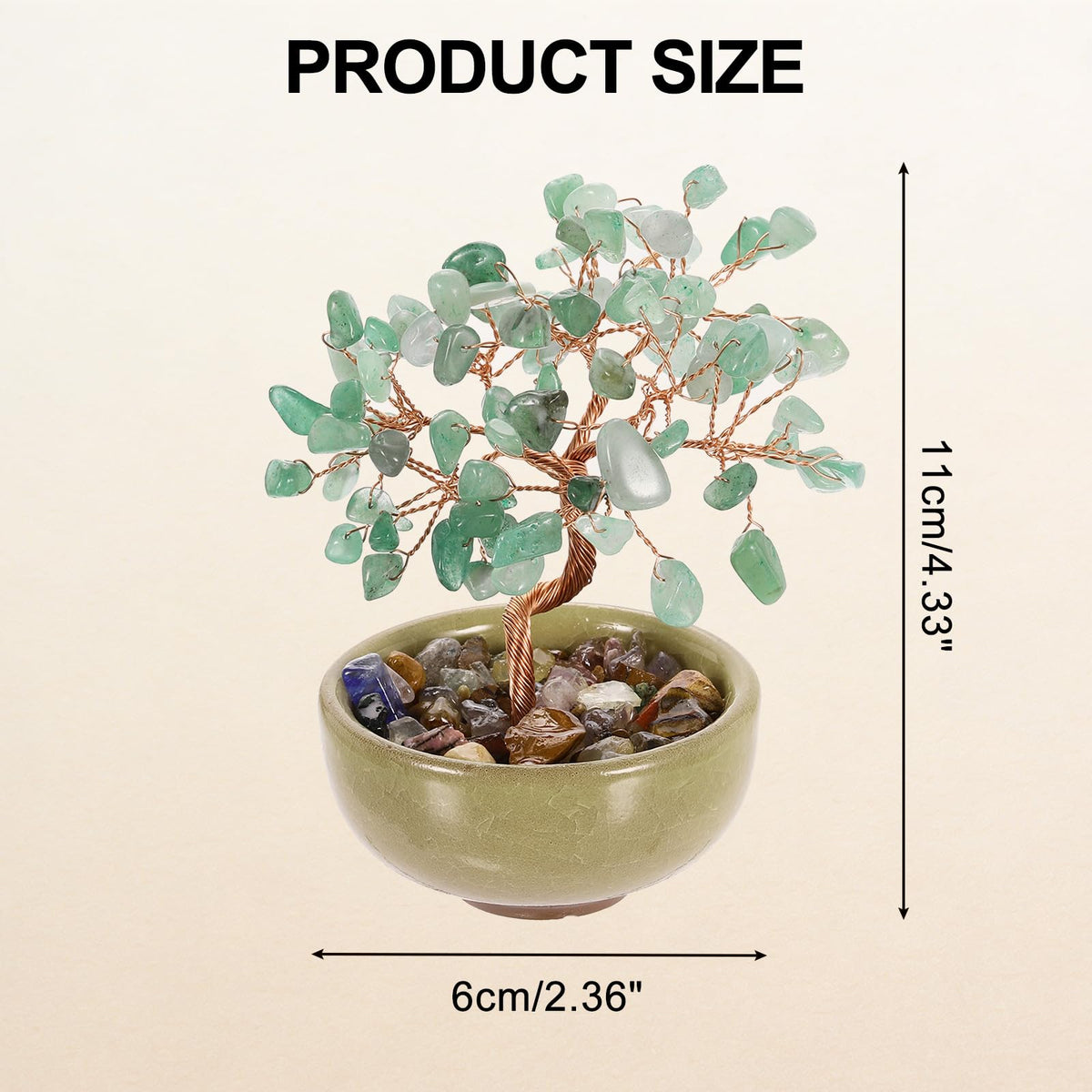 MECCANIXITY 7 Chakra Crystal Tree of Life, Natural Aventurine Gemstone Tree Handmade Feng Shui Bonsai with Agate Base for Positive Energy, Good Luck, Home Decor (4 x 2.4 Inch Green)