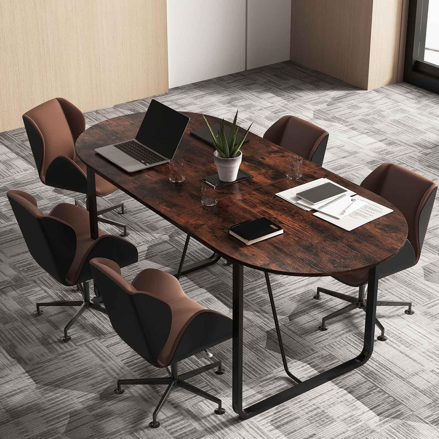 GOFLAME 71 Inches Executive Table, Oval Home Office Table with Cable Management Hole & Metal Frame, Seminar, Conference Table for 10 People, Large Business Furniture for Meeting Room