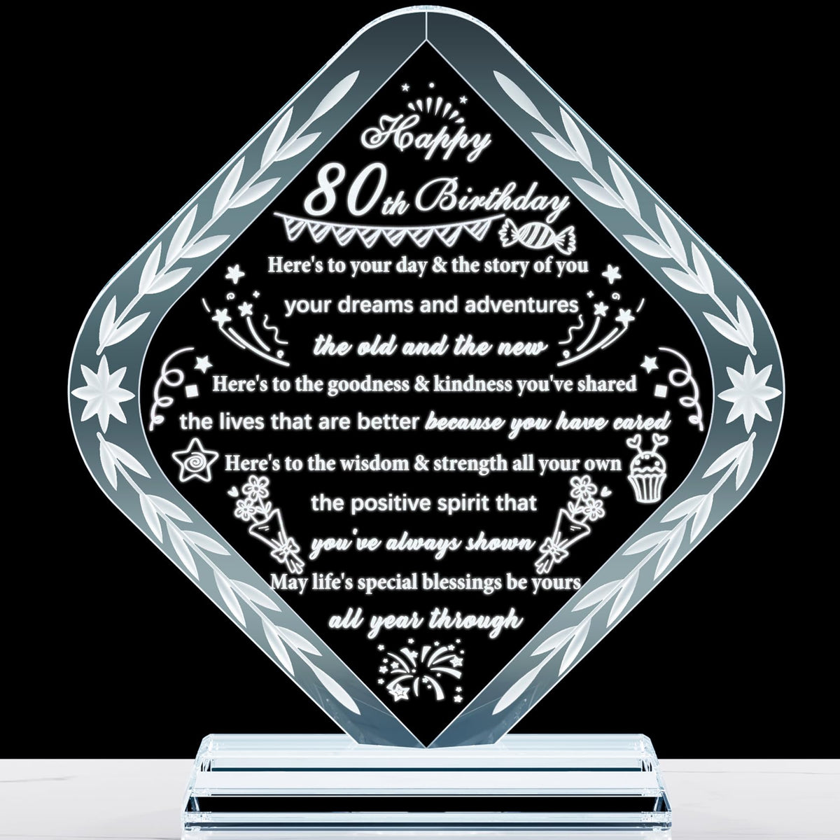 YWHL 80th Birthday Gifts for Women Men Crystal Gift for 80 Year Old Happy 80th Birthday Presents Ideas for Mom Grandma Wife