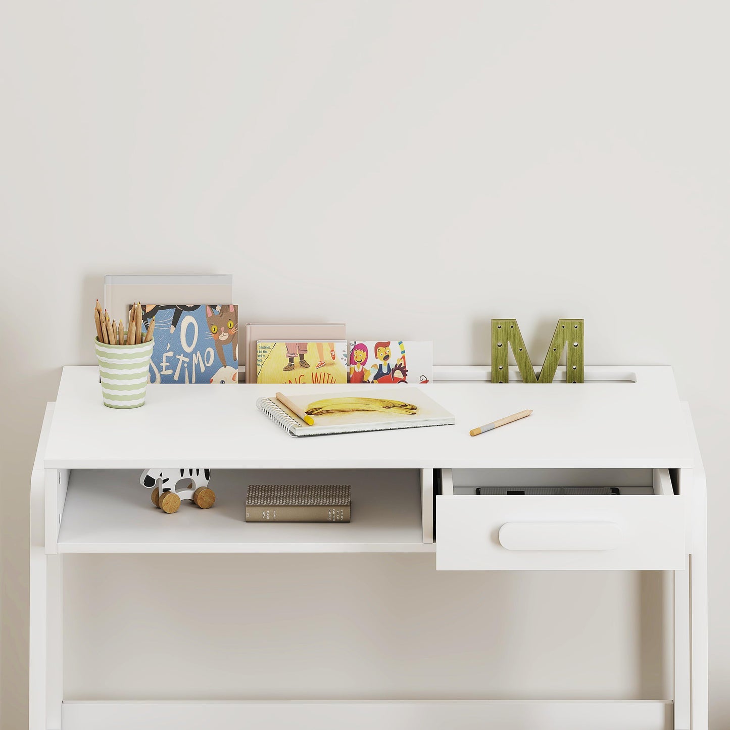 UTEX Kids Desk and Chair Set, Study Desk for Kids with Storage Bins, Wooden Children Study Table, Student Writing Desk for Bedroom & Study Room (1 Open & 1 Drawer)
