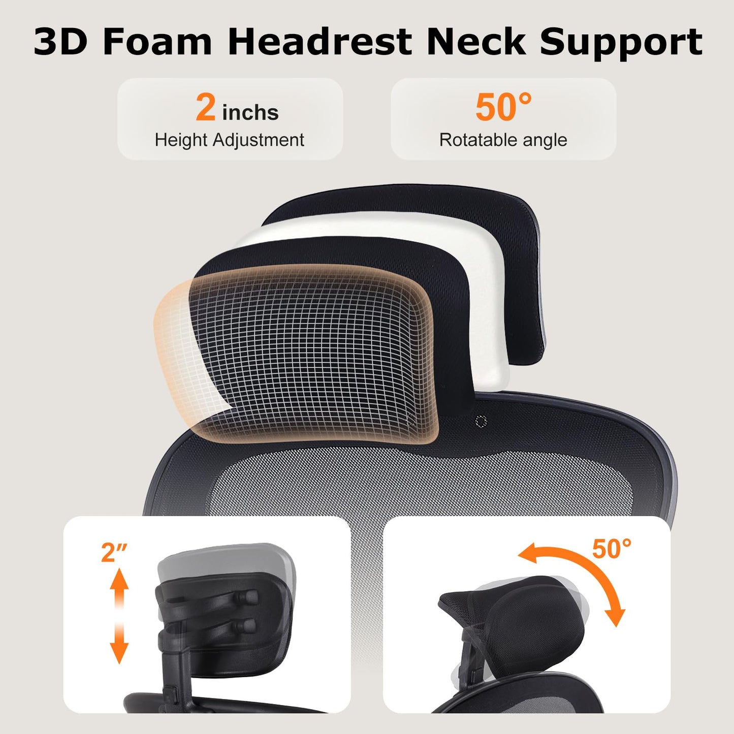 ralex-chair Ergonomic Office Chair with Adjustable Headrest & Lumbar Support, Computer Desk Chair with Flip-Up Armrests, Comfortable for Home, Office, Conference Room
