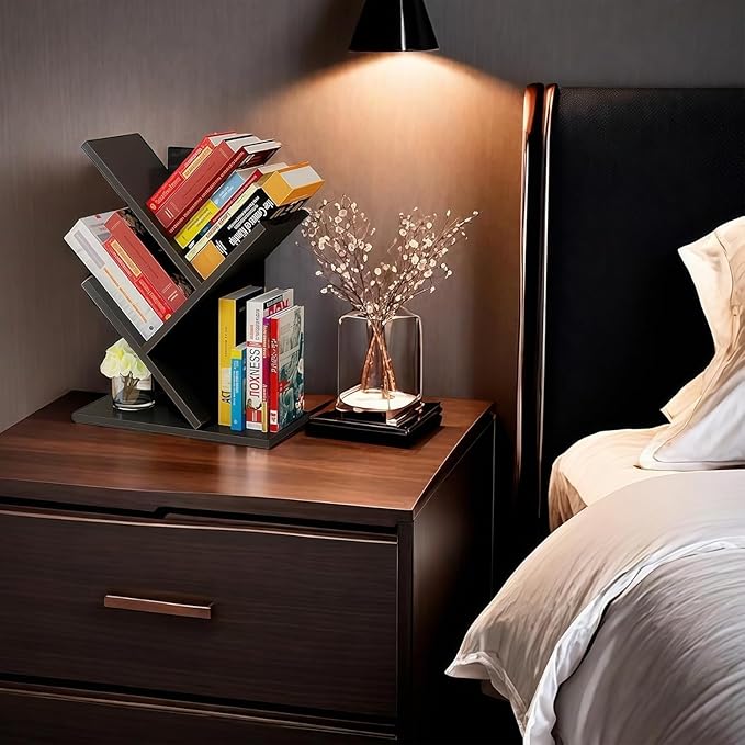 Godferyxin Tree Bookshelf, 3-Tier Wood Small Bookshelf and Mini Bookcase