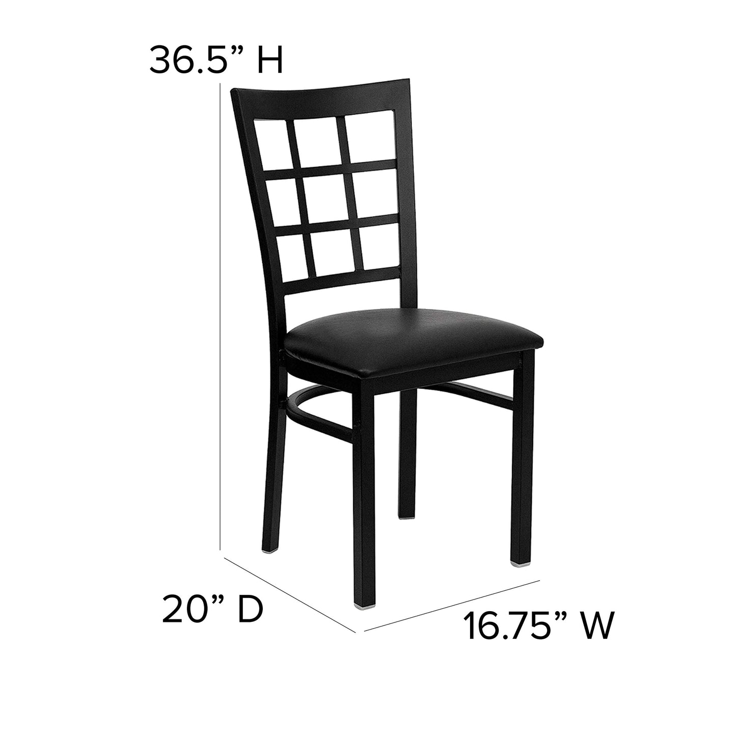 Flash Furniture 4 Pack HERCULES Series Black Window Back Metal Restaurant Chair - Black Vinyl Seat