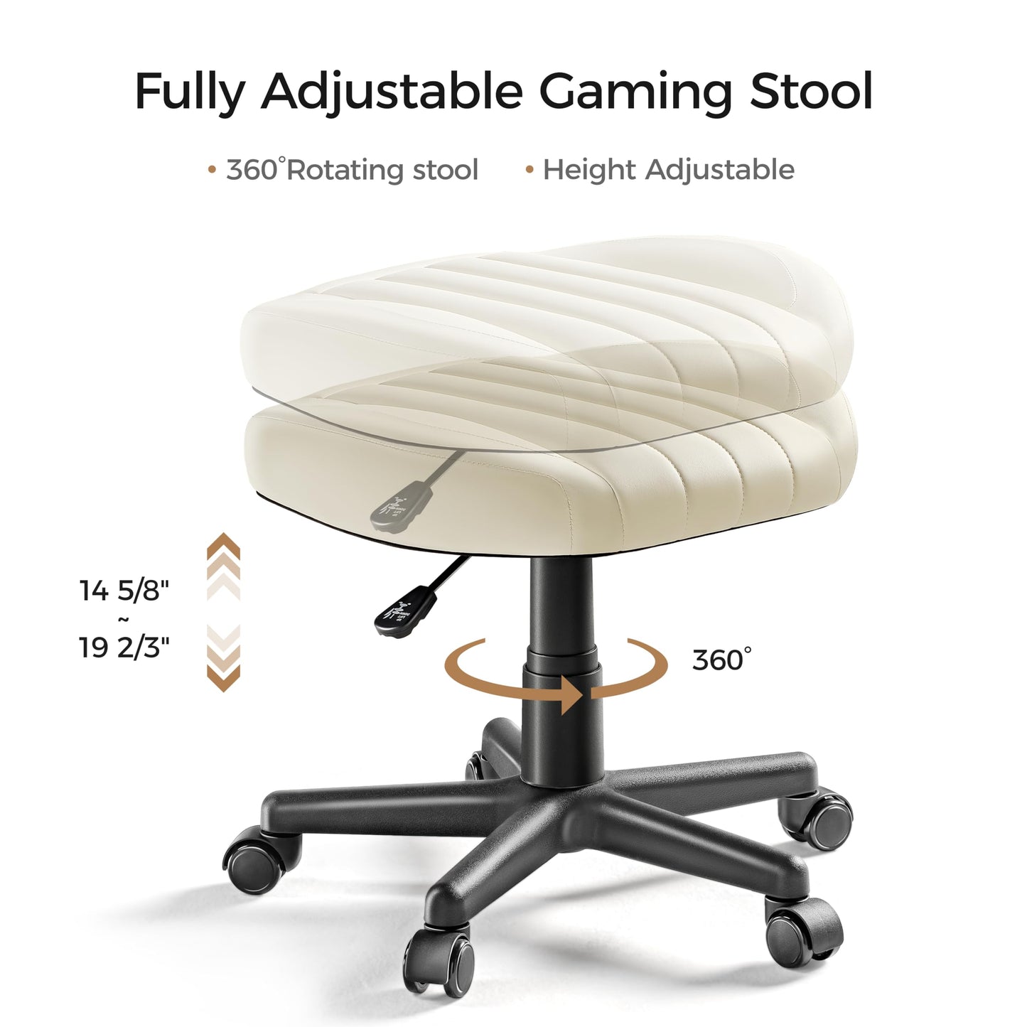 EUREKA ERGONOMIC Multi-Use Foot Stool, Height Adjustable Footrest Stool with Wheels, 360°Swivel Leg Rest Rolling Chair, Rest Ottoman Under Desk for Home Office,Beige