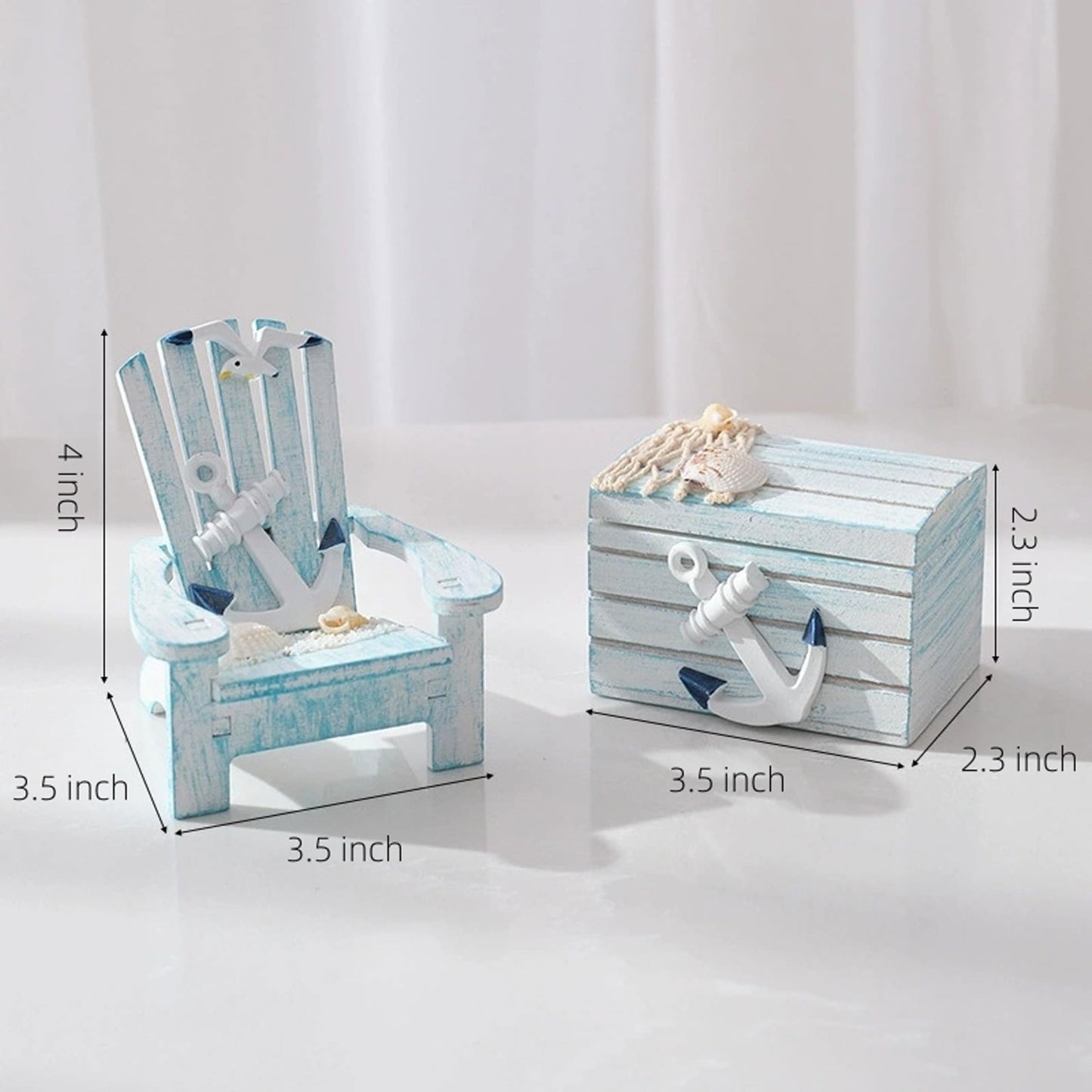 Veridian Living 2 Pack Wooden Handmade Mini Chair Jewelry Box Summer Beach Room Decor Hawaiin Nautical Theme Decoration for Home Office Desk (Anchor)