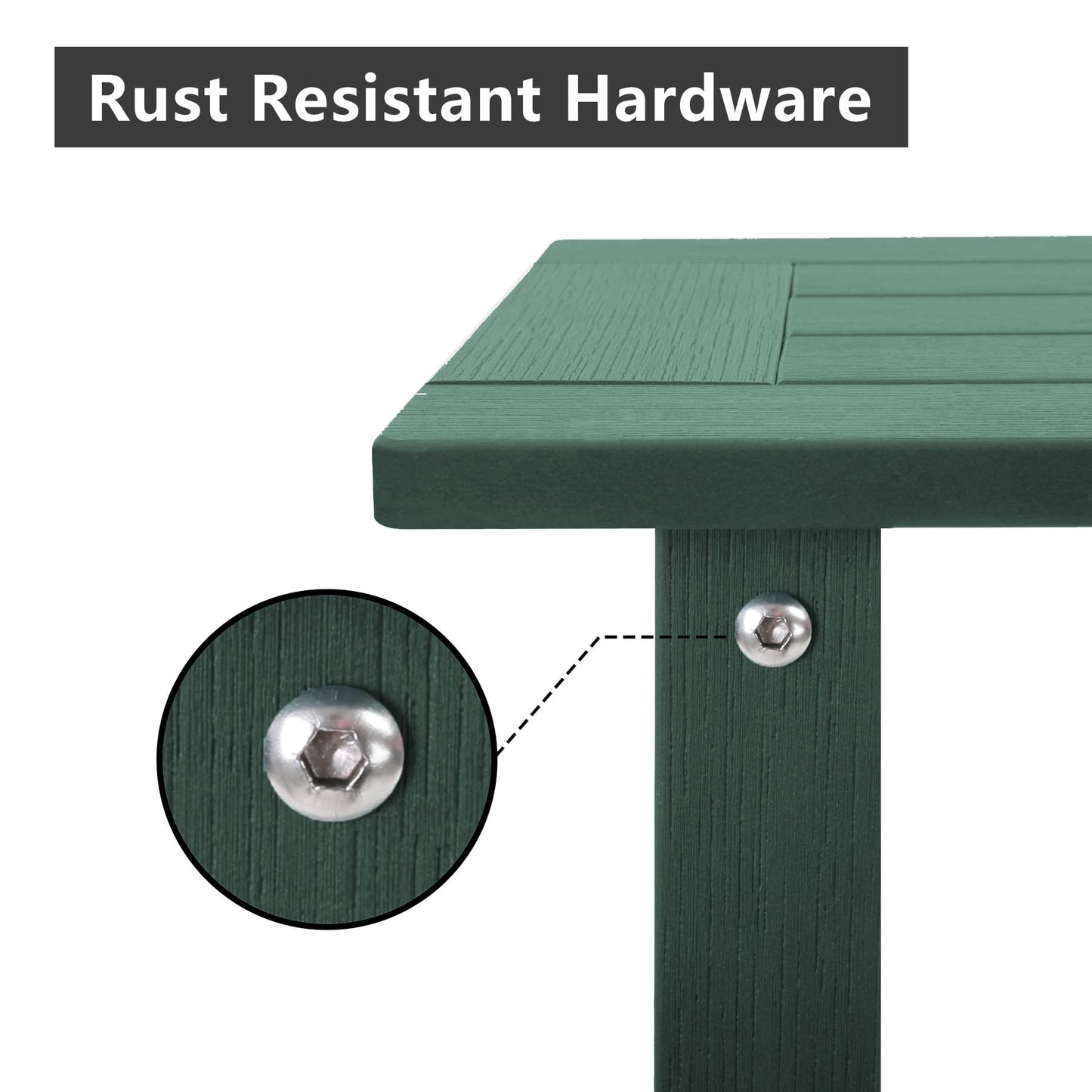 Meluvici Double Adirondack Side Table Weather Resistant, Outdoor Rectangular End Table for Adirondack Chair, Dark Green
