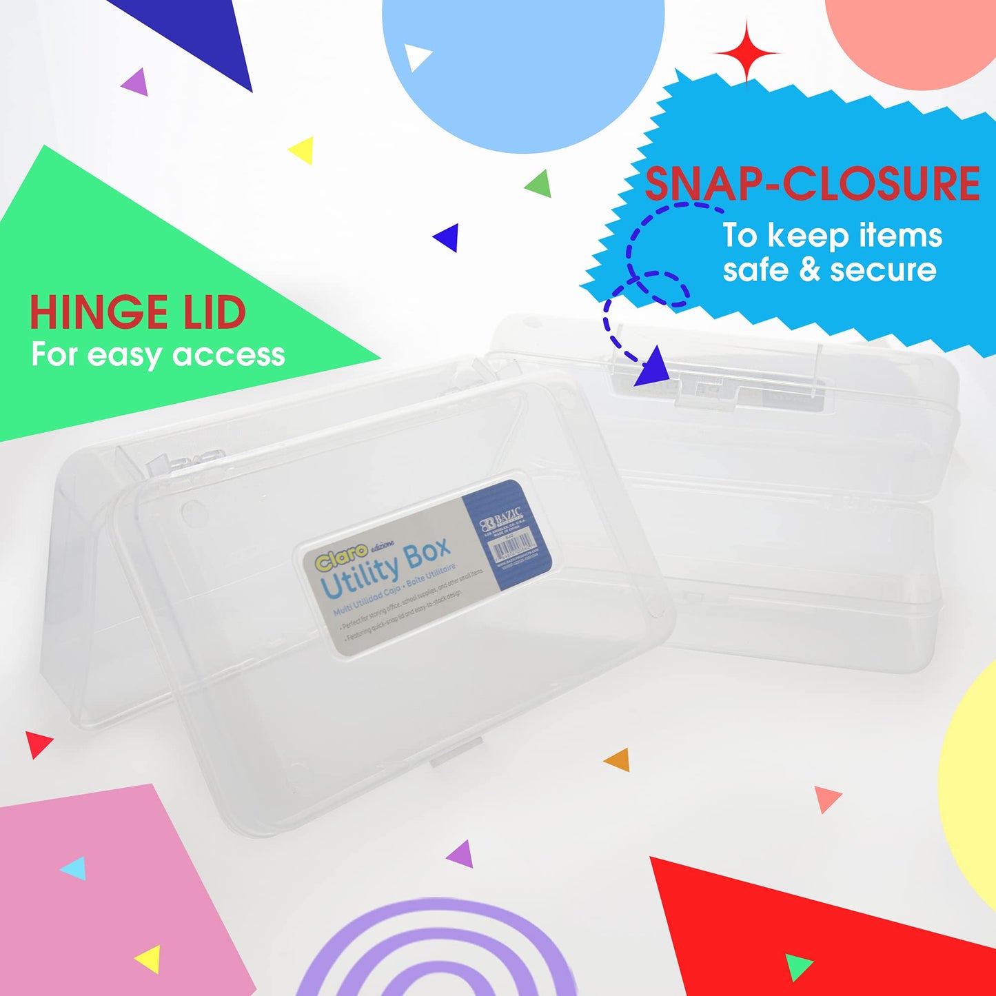 BAZIC PRODUCTS Clear Multipurpose Utility Box, for Desk Office School, 4 Pack