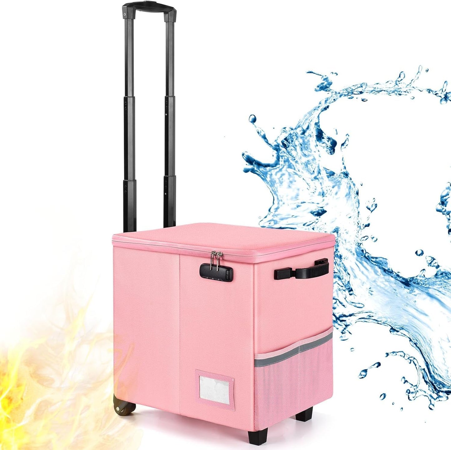 TOMKID Fireproof File Box with Wheels and Telescopic Handle, Foldable Utility Cart Folding Portable Rolling Crate, Fireproof Document Organizer File Cabinet for Travel Office Use