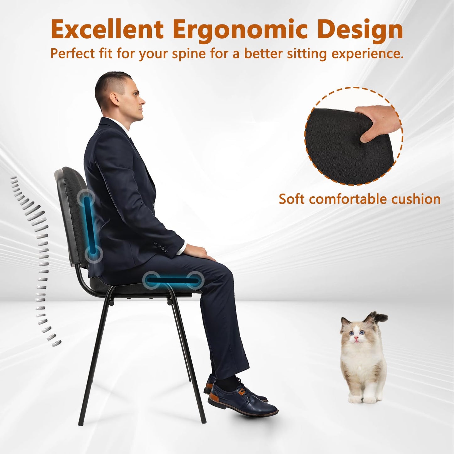 CLATINA Set of 10 Pack Stackable Waiting Room Chair Fabric Black Reception Chairs Metal with Thickened Seat Back Cushion for Waiting Conference Room Guest Chairs (10 Pack)