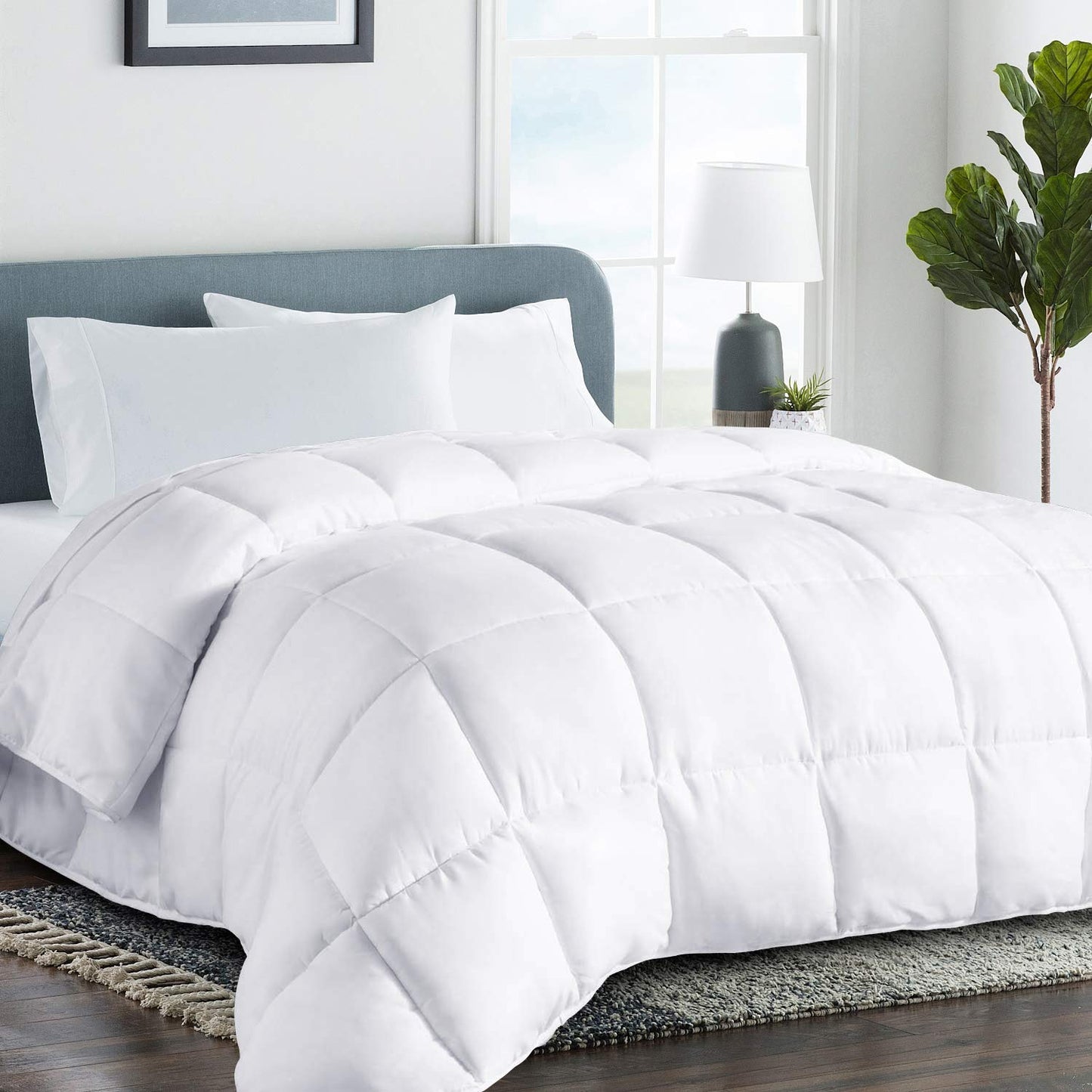COHOME King Size Cooling Comforter, All-Season Quilted Down Alternative Duvet Insert, Luxury Hotel Breathable GentleSoft Comforter with Anti-Clump Tech & 8 Tab - Reversible - White 90 x 102 inches
