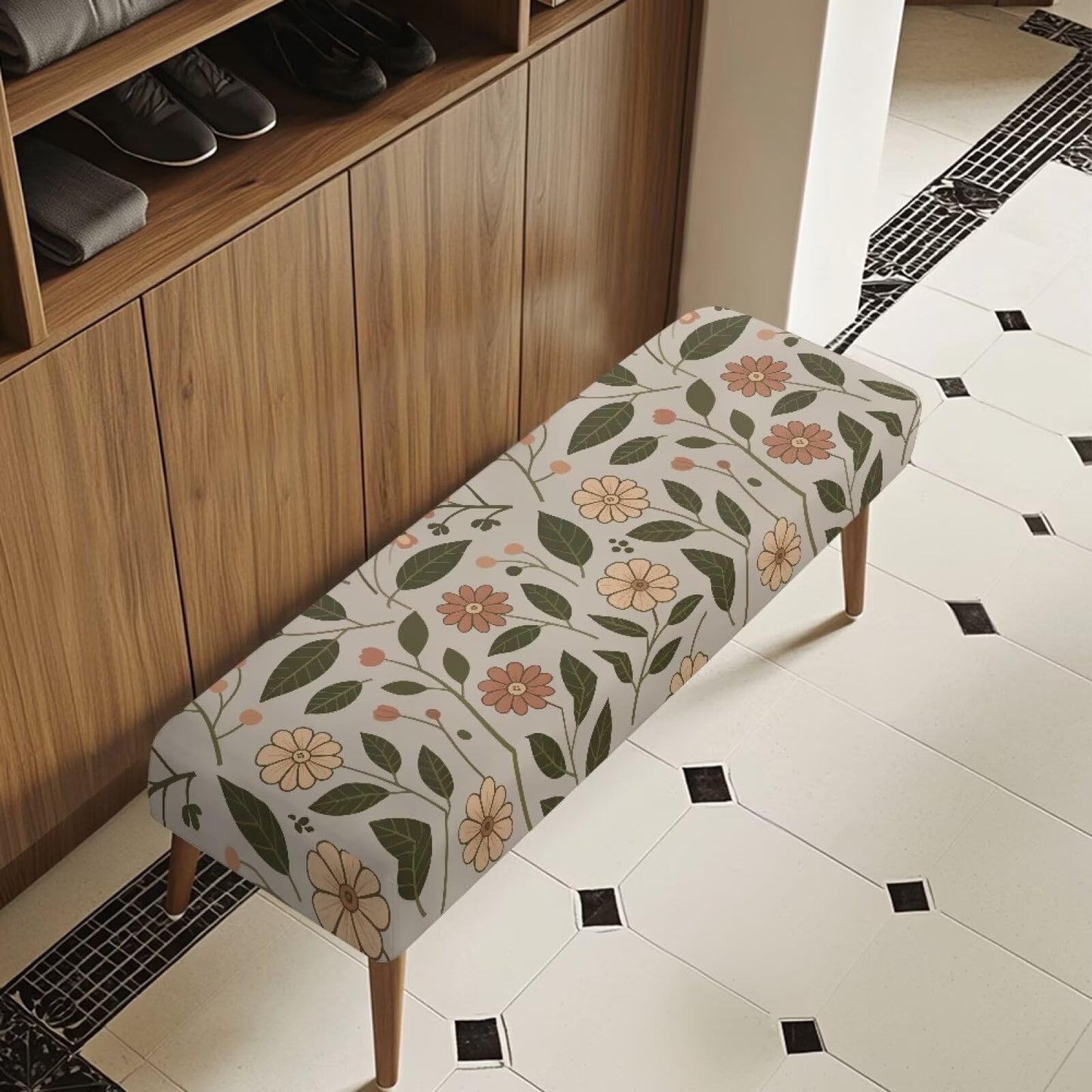 Cugasmaru Bench Covers Breathable Soft Stretch Dining Bench Cover Retro Floral Removable Non-Slip Rectangle Seat Cushion Slipcover Home Decor Benches Seat Protector