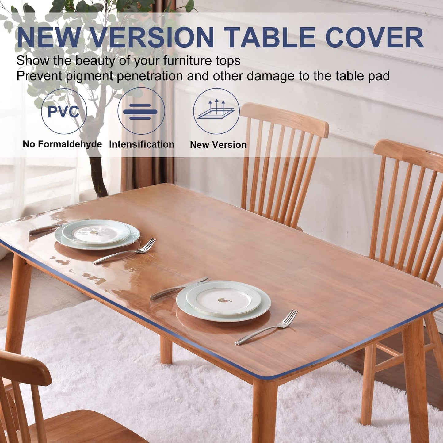 XEANGOUN 14x24 Inch Clear Table Protector Plastic PVC Desk Protector Tablecloth Cover Office Desk Pad Mat Wood Furniture Glass Dining Tabletop Countertop Protection Waterproof Rectangular
