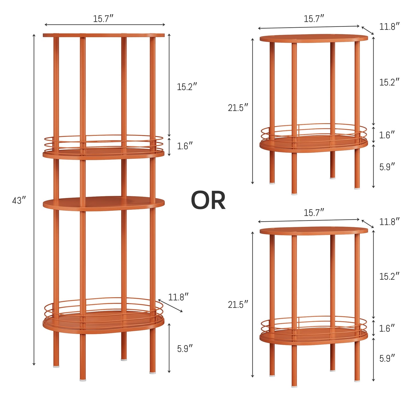 Small Modern Oval Side Table with Storage,2-Tier Side Tables Living Room,Sturdy Nightstand for Small Space - Living Room, Bedroom, Bathroom, Nursery,（1 PC,Orange）