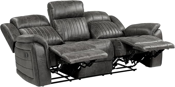 Lexicon 83.5" W Manual Double Reclining Sofa, Polished Microfiber Recliner Sofa