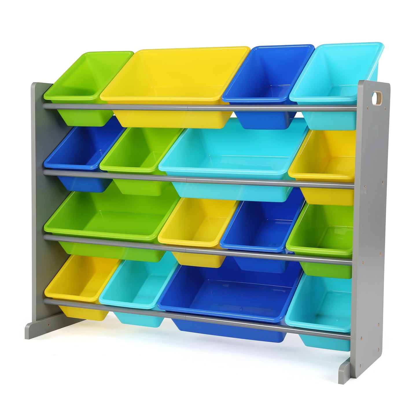 Humble Crew Toy Storage Organizer with 16 Removable Storage Bins for Kids Playroom, 4-Tier Toddler Toy Organization and Storage, Grey/Blue/Green/Yellow