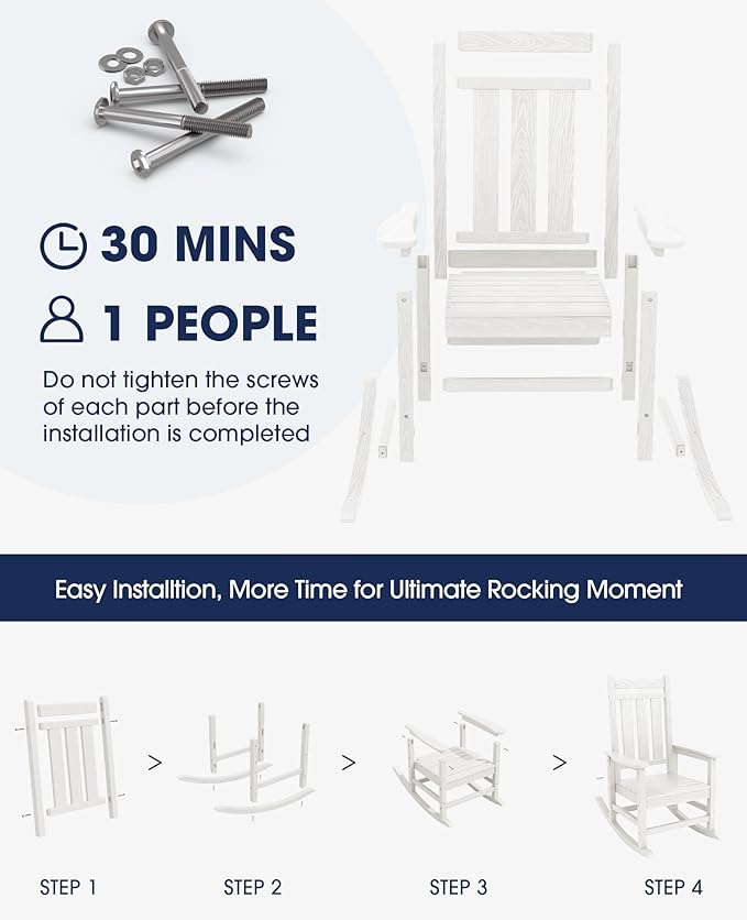 KINGYES Oversized Outdoor Rocking Chair Set of 2, All-Weather Patio Rocking