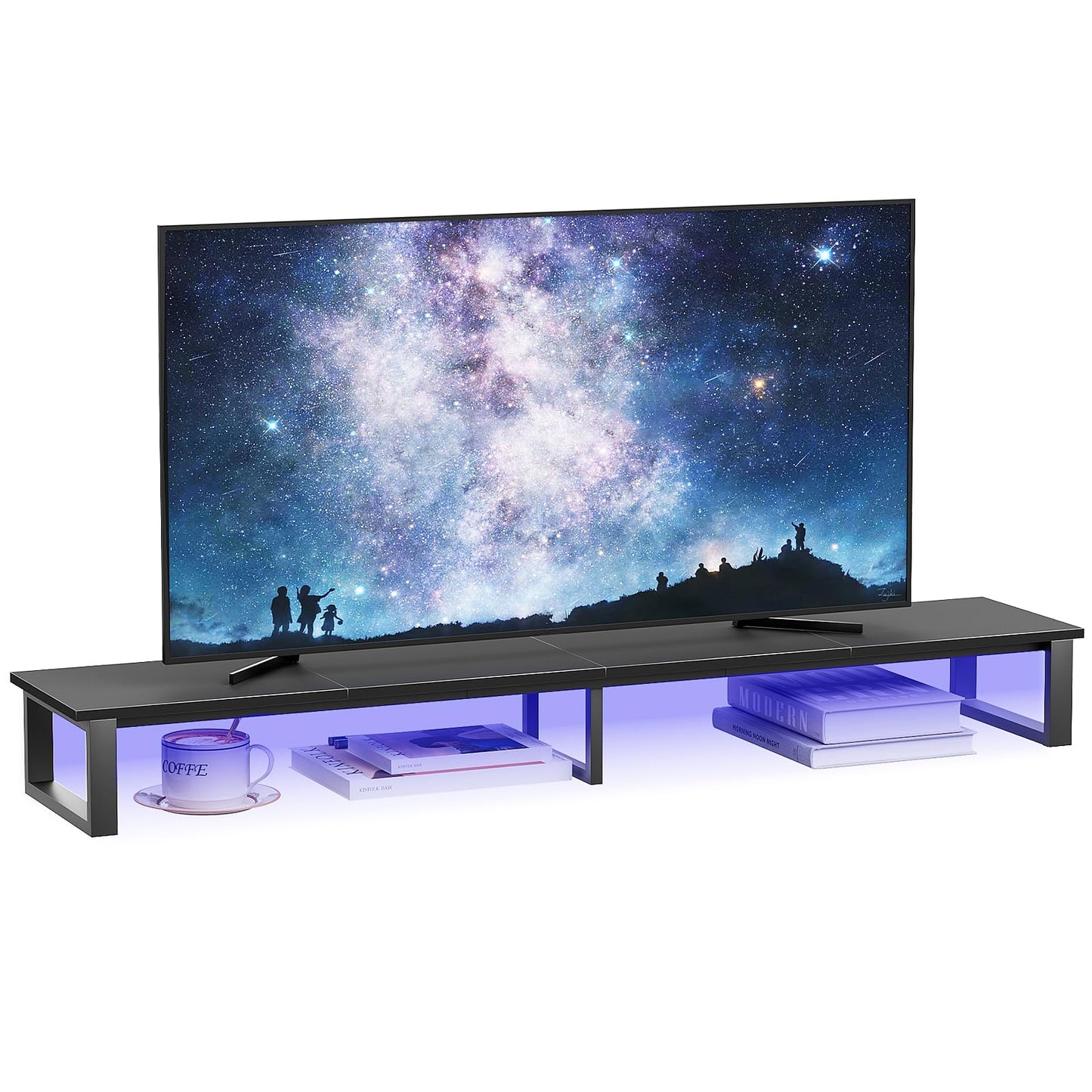 aboxoo 45" TV Riser with Light for 32-60 inch TV, TV Riser Stand Shelf, Tabletop TV Stand Riser, Computer Monitor Table for Home Living Room, Study Office (Black)
