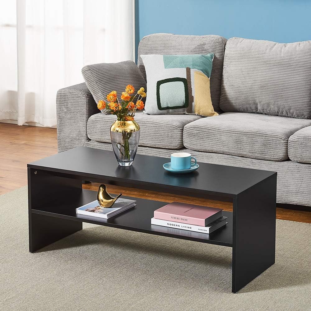 Panana 2-Tier Coffee Table Simple Couch Sofa Side End Table Tea Accent Table for Living Room Office, 39.4" x 15.7" x 15.7" (Black)