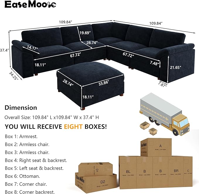 EASE MOOSE Oversized L Shape Sectional Couch, Extra Large Deep seat Sectional