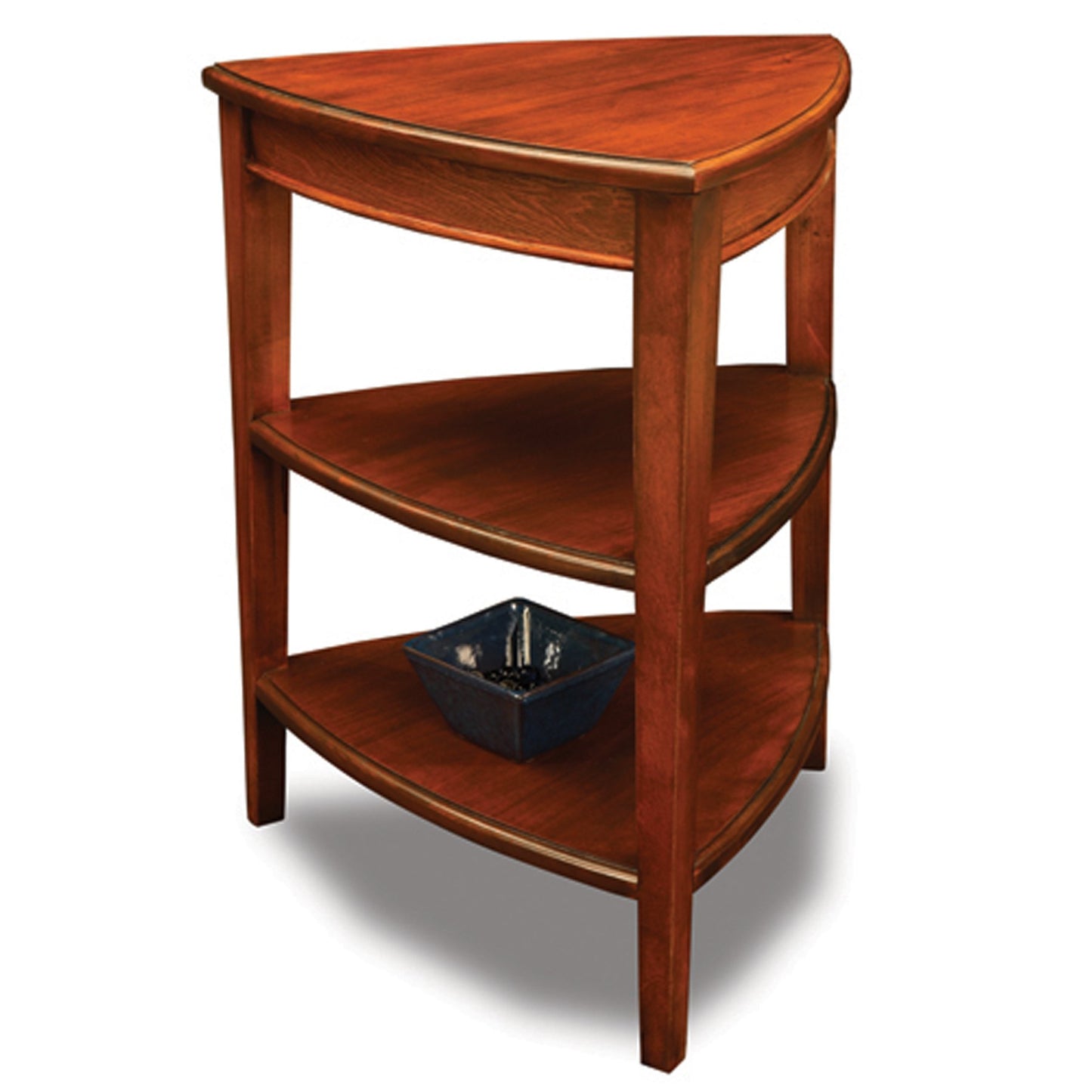 Shield Solid Wood Tiered End Table with Shelves, Glazed Auburn Brown, Perfect for Living Rooms, Bedrooms, and Small Spaces – Leick Home, 9009