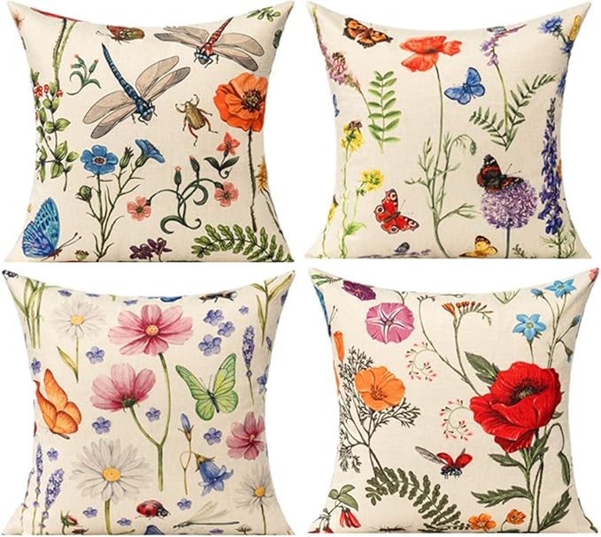 All Smiles Outdoor Patio Throw Pillow Covers 24x24 Set of 4 Summer Spring