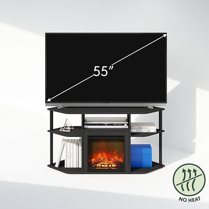 Furinno Jensen Fireplace TV Stand, NO Heat Decorative Electric Fireplace Corner