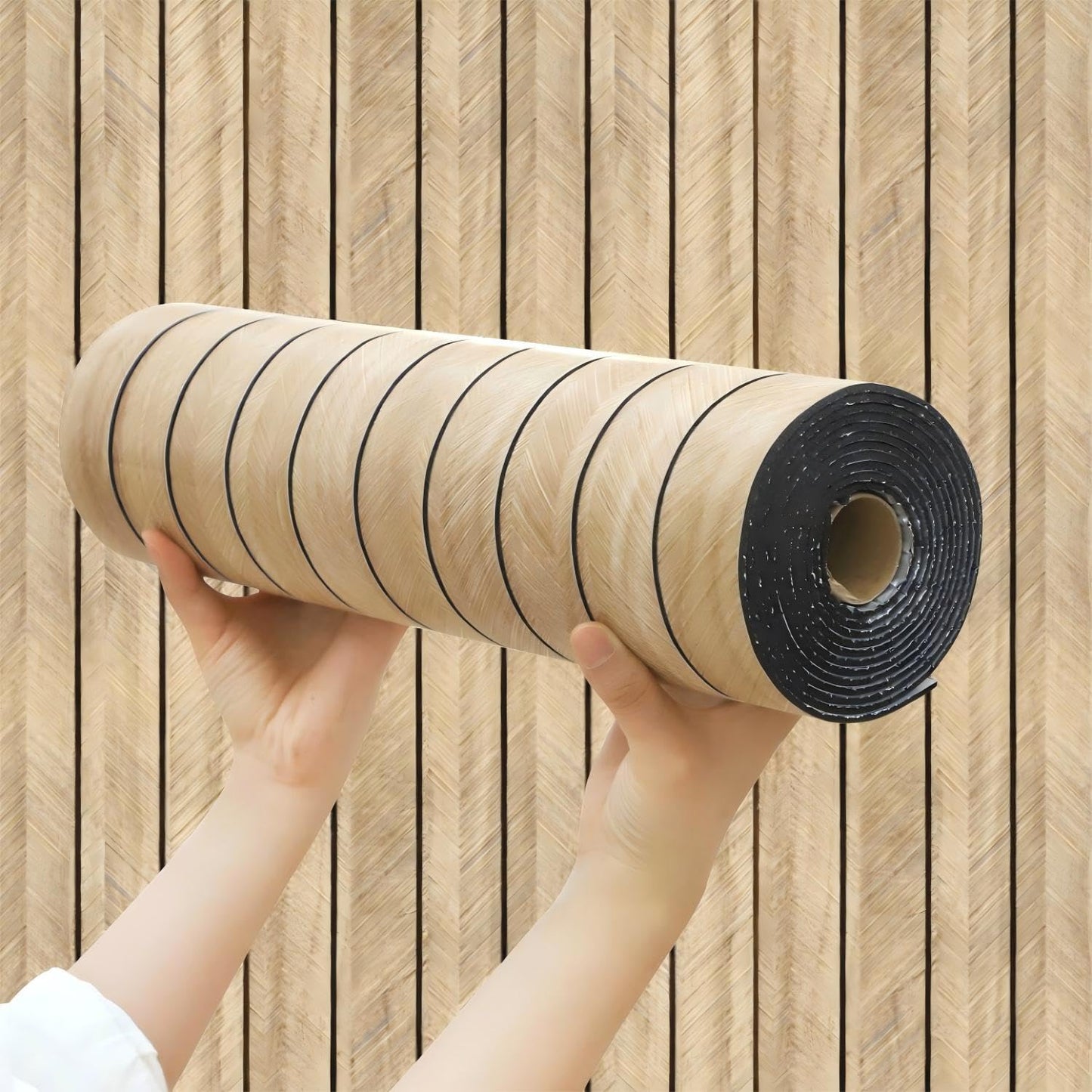 Chejiaye Wood Slat Peel and Stick 3D Wall Panel -23.6"x118"Soundproof Self-Adhesive Wall Sticker, Removable Thick PVC Slat Contact Paper for Kitchen, Bedroom,Ceiling Wall Decoration(Brown,19Sq.ft)