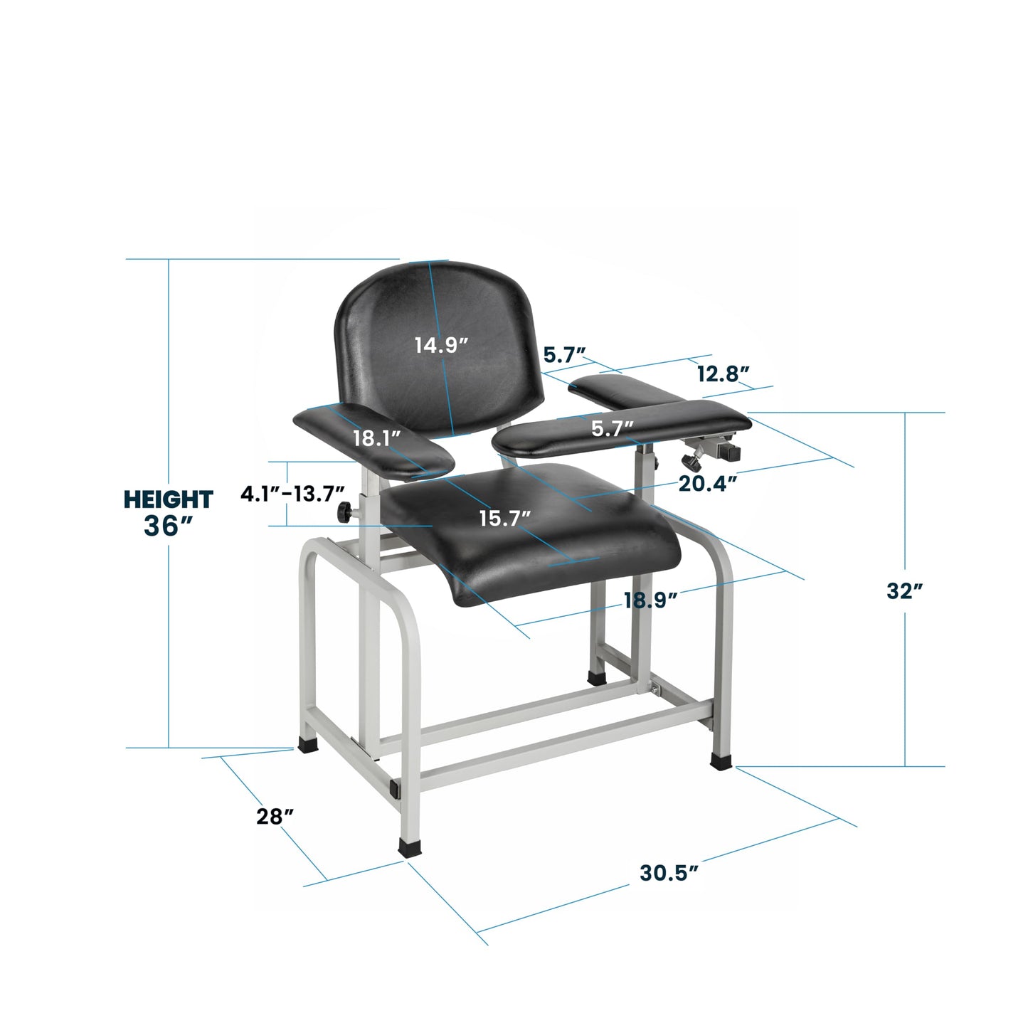VivaComfort Black 400 lbs Weight Capacity Phlebotomy Chair with Adjustable Armrest, Blood Draw Chair, Comfortable Lab Medical Chair