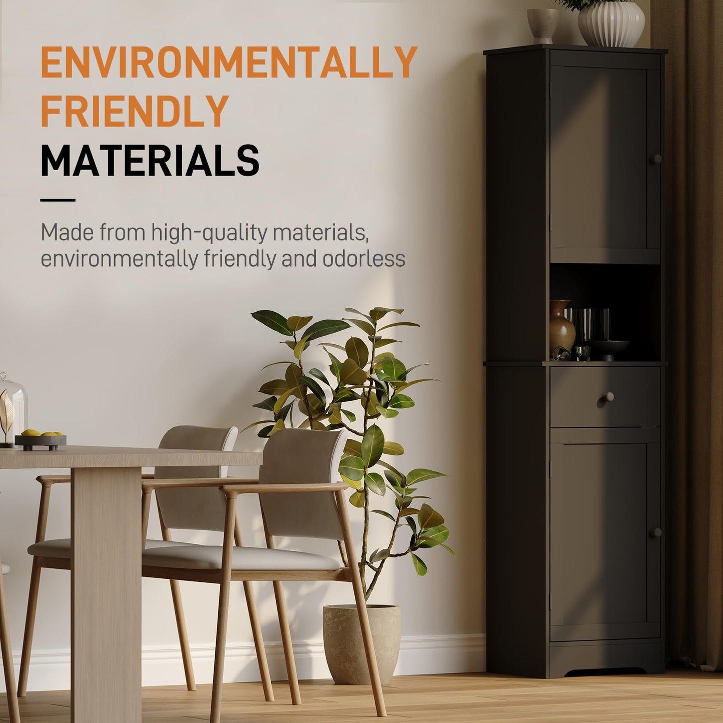 Viaozutis Tall Bathroom Cabinet, Storage Cabinet with 2 Doors & 2Drawer, with Ajustable Shelve, for Bathrooms, Kitchens,Entrances（Black）