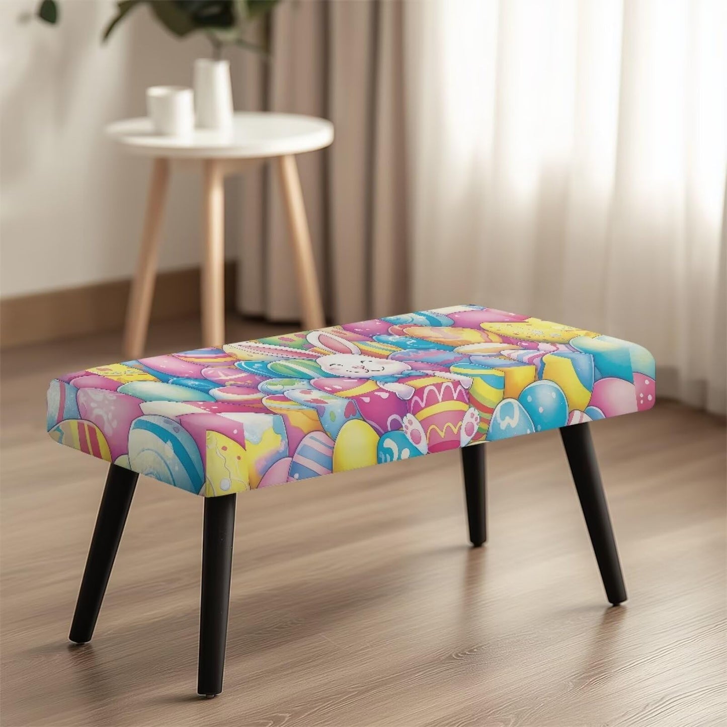 Cugasmaru Dining Bench Slipcover Pink Seat Cushion Protector Non Slip Stretch Dining Bench Cover for Living Room Kitchen Easter Bunny Decor