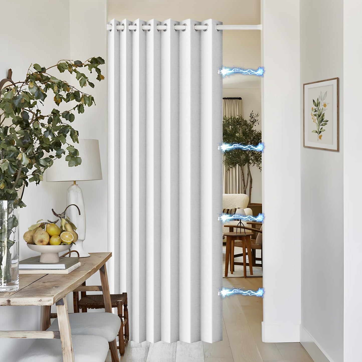 HMYI White Total Blackout Pinch Pleated Curtain 96 Inch Long, Full Shading Curtain for Windows, Faux Linen Textured Thermal Insulated Drapes, 1 Panel, W52 x L96, Greyish White