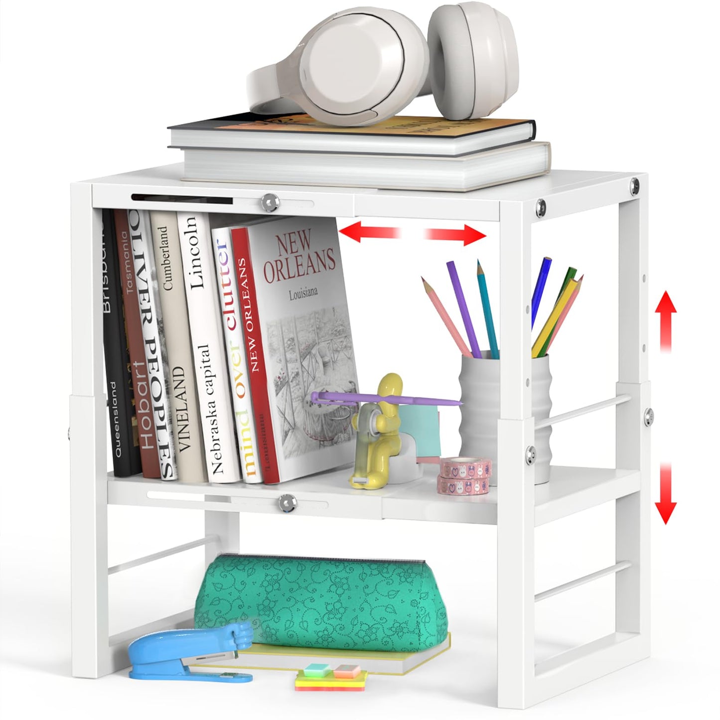 LIDTOP Locker Organizer Shelf White, Metal Adjustable Width and Height, Ideal Locker for School, Office, and Gym Lockers, Extends Locker Storage Organization