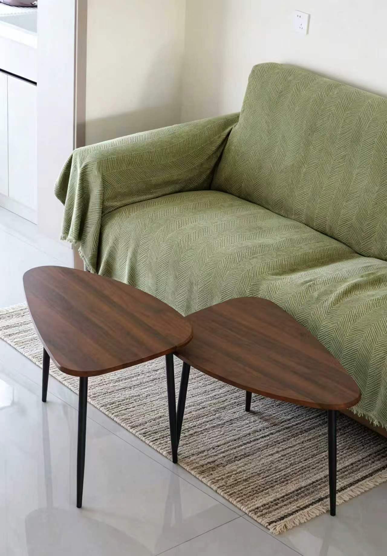Nesting Coffee Table Set of 2 Coffee Tables Nesting Tables for Living Room Wooden Small Table Triangle Walnut Mid-Century Modern