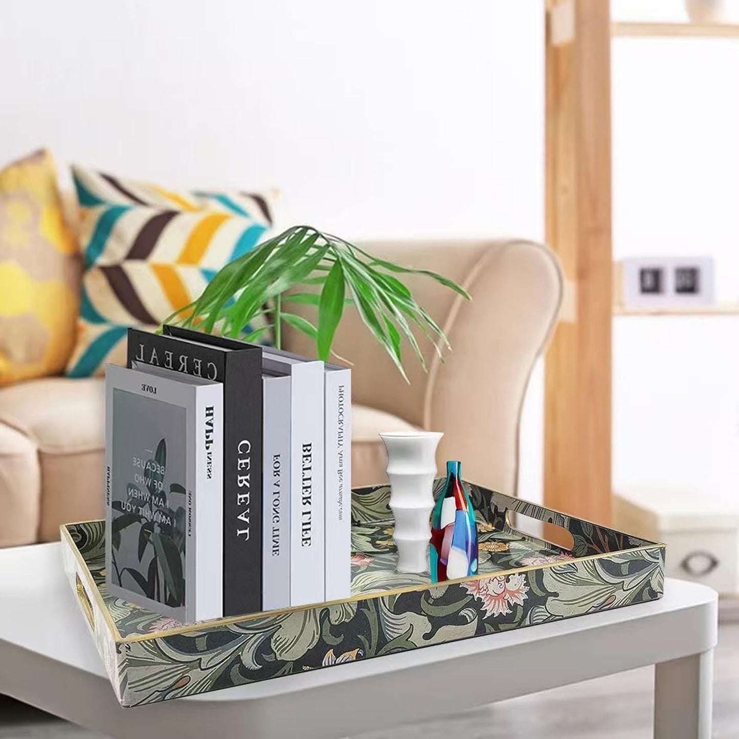 Large Tay for Ottoman Coffee Table,Modern Plastic Serving Tray with Handles,Rectangular Ottoman Tray Coffee Table Tray,Decorative Serving Tray for Living Room