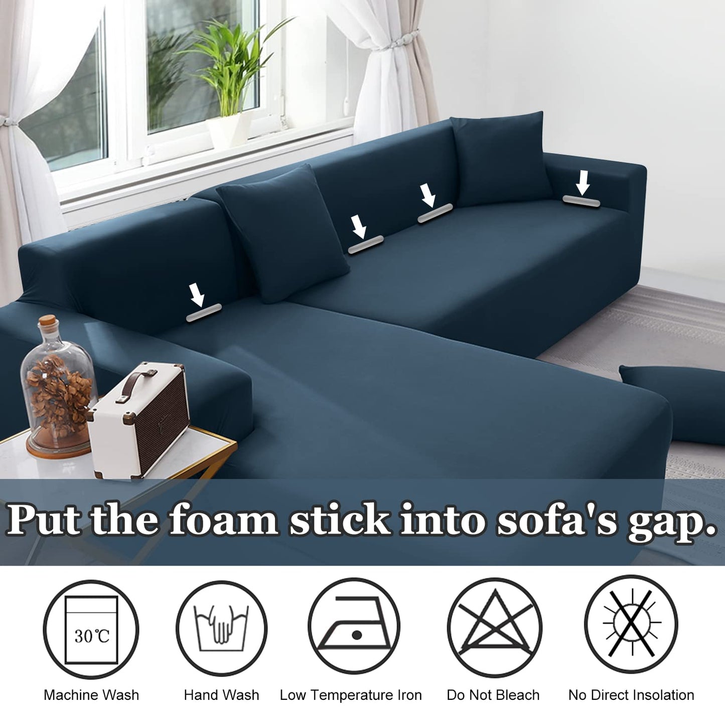 NAISI Couch Cover L Shape 2 Pieces Sofa Cover Soft Stretch Slipcovers with 2pcs Pillowcases Furniture Protector Sectional Couch Covers 3 Seater + 3 Seater(Teal)