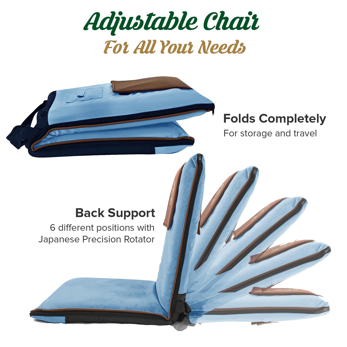 Adjustable Japanese Floor Chair with Back Support for Adults | Premium Meditation Chair for Seating, Yoga & Gaming -Folding Backjack Floor Chair with 6 Recline Positions, Thick Padding & Vegan Leather