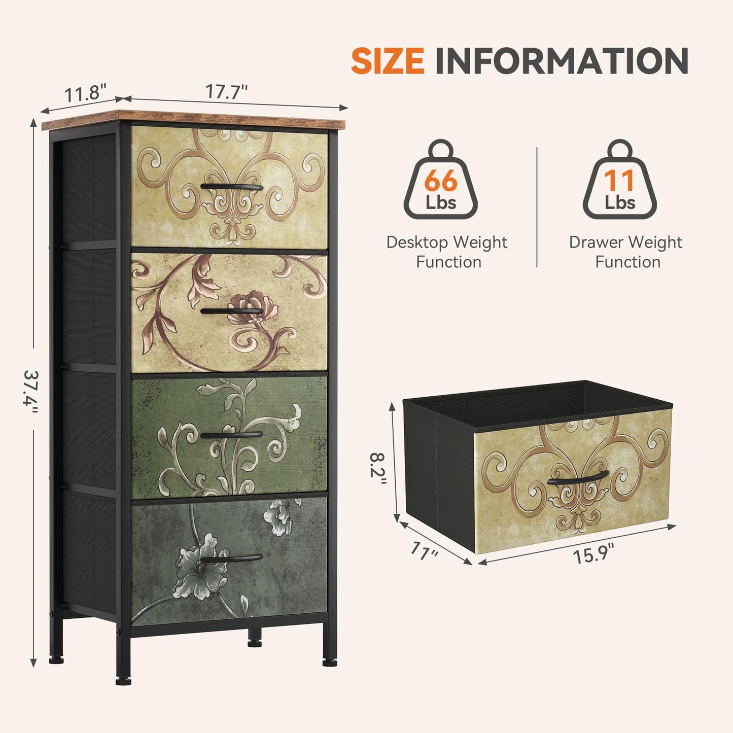 Sweetcrispy 4 Drawer Fabric Dresser Storage Tower Nightstand Chest