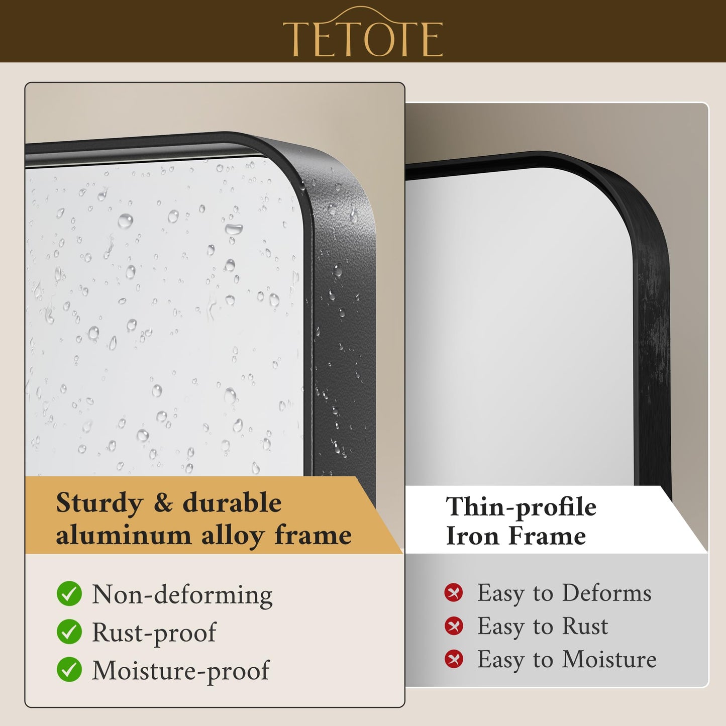 TETOTE Black Framed Bathroom Mirror, 24 x 30 Inch Matte Metal Frame Vanity Mirror, Modern Farmhouse Wall Mounted Rectangle Mirror (Horizontal/Vertical)