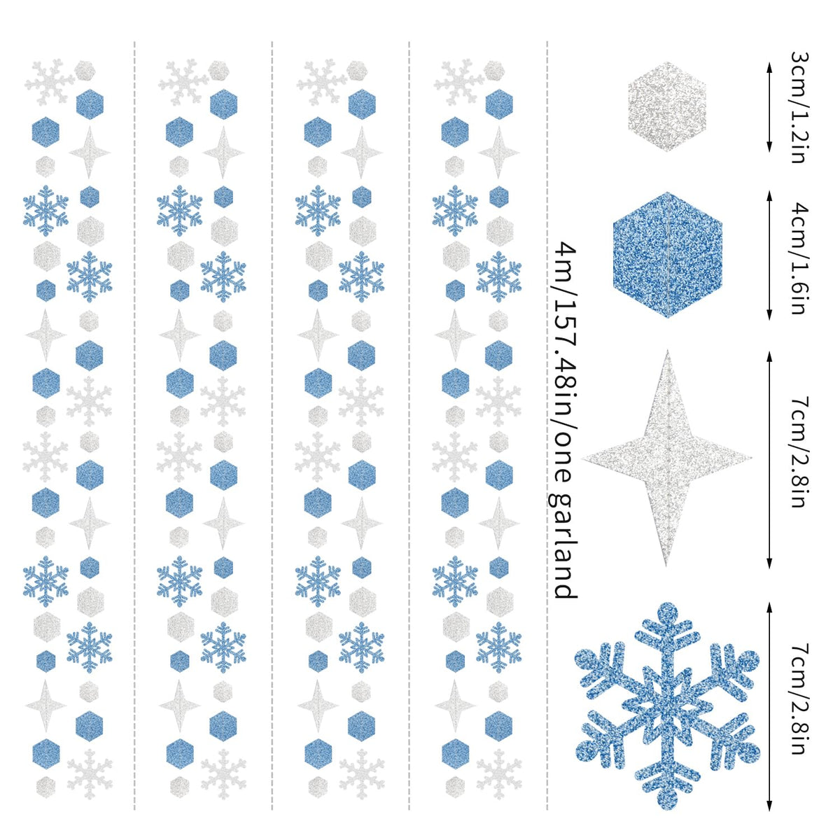 Snowflake-Snow Silver-Blue Christmas Party-Decorations Streamers - 52Ft White Winter Wonderland Frozen Hanging Paper Garland Banner,Birthday Wedding Baby Bridal Shower New Year Supplies Decor Hugtmr