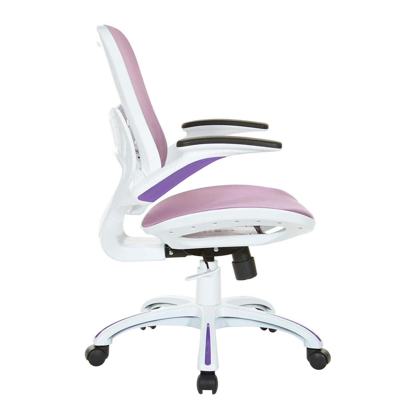 OSP Home Furnishings Riley Ventilated Manager's Office Desk Chair with Breathable Mesh Seat and Back, White Base with Purple