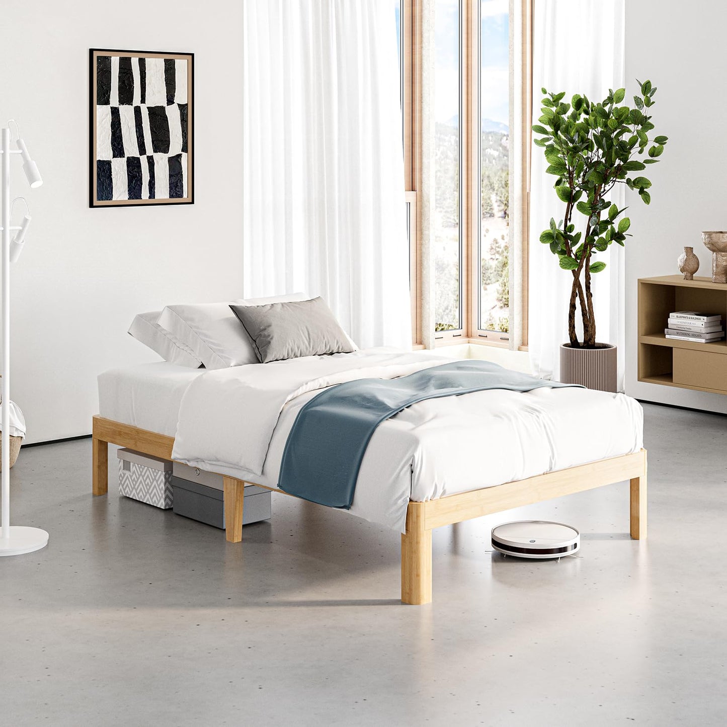 Sementa 12 Inch High Bamboo Wood Twin Size Platform Bed Frame, Metal Slat Support Bed Frame Twin, No Box Spring Needed, Easy Assembly, Noise Free, Reinforced