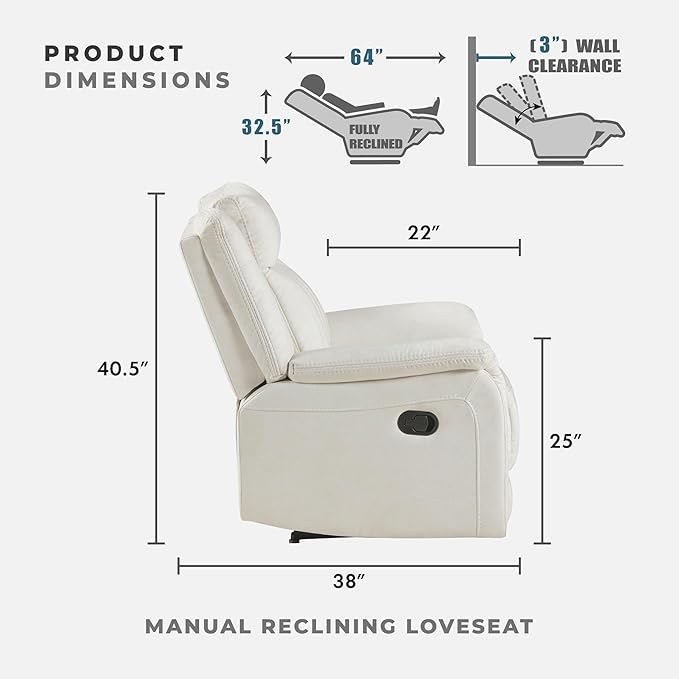 Lexicon Manual Double Reclining Loveseat, Polished Microfiber Manual Wall
