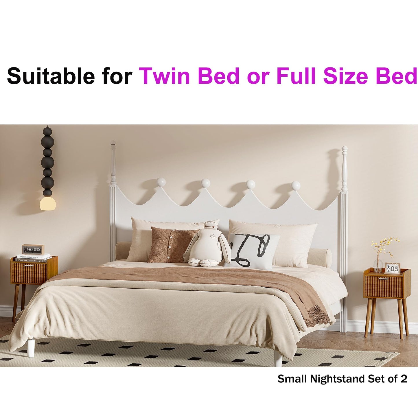 LAATOOREE Small Nightstands Set of 2, Side End Table, Bedside Table with Fluted Door, Solid Wood Feet; for Bedroom, Small Bed
