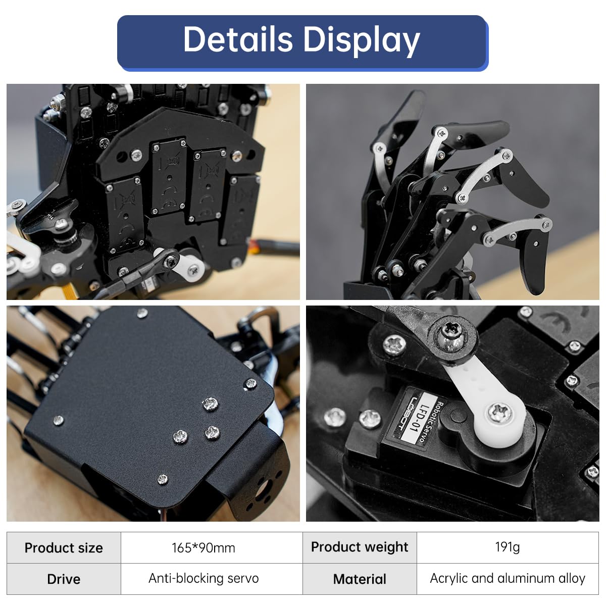 Robot Hand Five Fingers Solely Movement Bionic Robot Mechanical Arm DIY, Left Hand