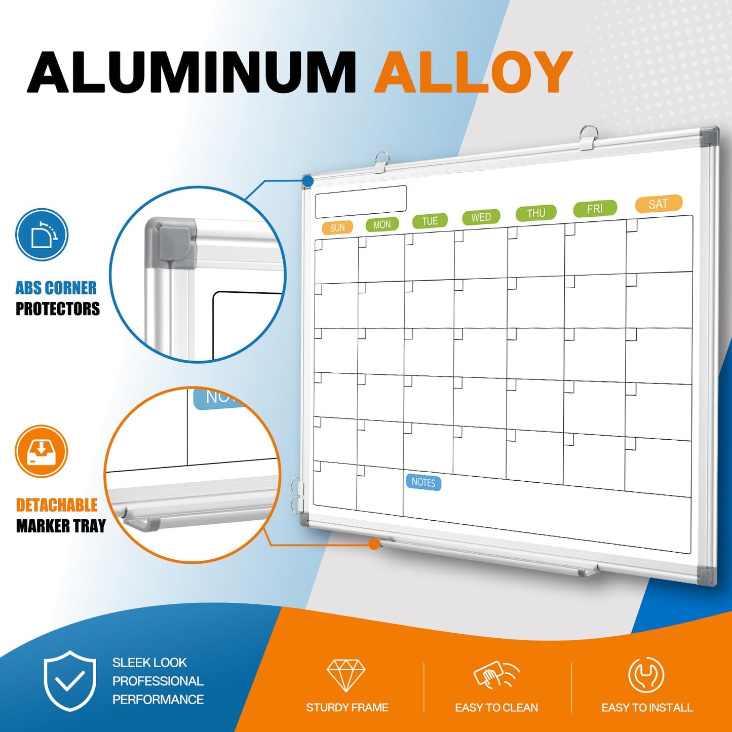 Monthly Calendar Dry Erase Whiteboard for Wall, 36" x 24" Magnetic Dry Erase Board, Hanging Double-Sided White Board, Portable Board for School, Planning, Memo, Home, Office, 2025 Calendar