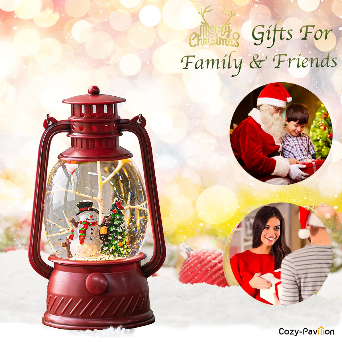Christmas Musical Red Snow Globes, Swirling Glitter Snow Globe Lantern, Snowman Ornaments, Christmas Decoration for Home, Gifts for Women…